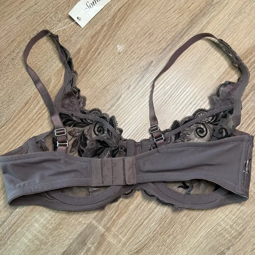 Soma womens wired sensuous lace unline bra 34c mochaccino/black floral